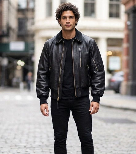 Men black leather flight - black,