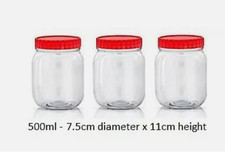3x 500ml Plastic Jars with Red