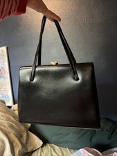 Vintage Real Leather Women’s Handbag Circa 60-70’s Black Clasp Design Classy