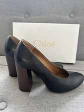 Chloe Black Leather Court Shoe Size 37 VGC