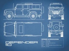 Poster - Land Rover Defender 110 Blueprint, Retro Modern Patent, 4 Sizes