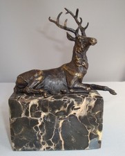 Statue Deer Wildlife Art Deco Style Art Nouveau Style Bronze Signed Sculpture