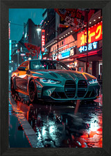 BMW M4 Neon Street Framed Wall
