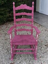 LARGE SHABBY CHIC SOLID OAK MID CENTURY ROCKING CHAIR IN CINDER ROSE FARROW&BALL