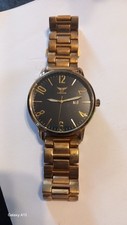 NY London Watch. Gold Strap, Black Face. Clasp