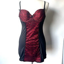 Marilyn Monroe Intimates Bodycon Black Red Lace Underwire Bra Slip Dress Sz M