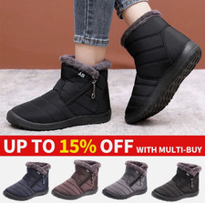 Womens Waterproof Fur Lined Snow Ankle Boots Winter Ladies Warm Flat Shoes Size