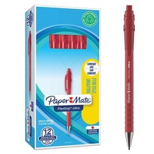 BOX OF 12 PAPER MATE Flexgrip Ultra Retractable Red Ballpoint Pens