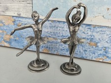 2 Vintage Silver Pewter Metal Ballerina Ladies Girls Ballet Dancers Figures 4.5"