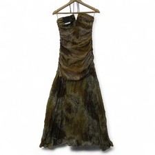 Zara Dress Size Medium Ochre Midi Silk Blend Abstract Ruched Autumn - Preloved 