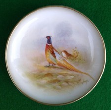 ROYAL WORCESTER HAND PAINTED PHEASANT PIN DISH - SIGNED L. MAYBURY - 1954.