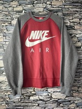 Nike AIR Mens Sweatshirt Red/Grey Medium Big Logo Centre Swoosh Fleece Sweater