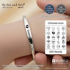 925 Silver Baby Bangle✔️Personalised Christening Bracelet✔️Custom Engraved Gift