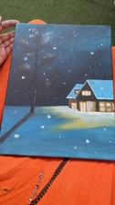 Original Art Oil Painting on Canvas ‘Lakeside Cabin’ Signed