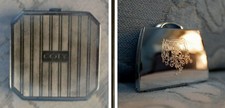 Vintage Powder Compacts, Coty 1940s Silver-Tone Striped & Engraved Hand Bag