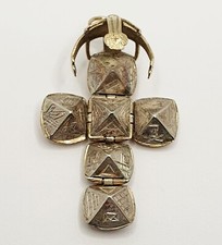 Vintage Masonic Ball Orb 9ct & Silver Cross Yellow Gold  Charm Fob Pendant 17mm