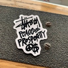 Small 5cm Stussy Peace And Prosperity CLEAR BACKED Skateboard Sticker - 1990s