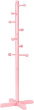 Kids Freestanding Pink Coat Rack | 8 Hooks Adjustable Wooden Tree Stand