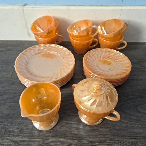 Unmarked orange pressed glass - orange,