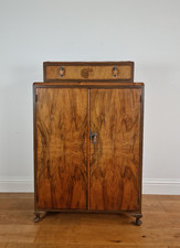 Art Deco Walnut Tallboy Gentleman's Small Wardrobe Cupboard 1940s