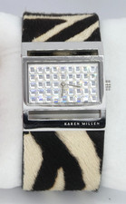 Karen Millen Ladies Zebra Print Watch Diamante Dial Wide Leather Strap Boxed