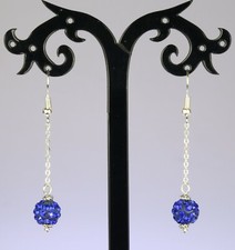 Cobalt blue sparkly rhinestone polymer clay earrings silver-plated chain/hooks 