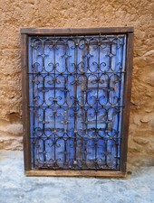 antique Moroccan window frame shutters and grill   100 x 70 cm