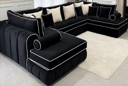 Black velvet sofa - velvet, contrast
