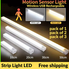 Strip Light LED PIR Motion Sensor Wireless USB Rechargeable Cabinet Closet Lamp