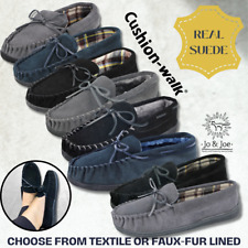 Mens Jo & Joe OR Cushion Walk Real Leather Suede Hard Sole Moccasin Full Slipper