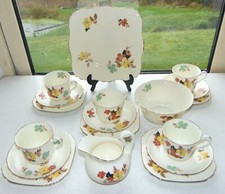 Vintage Tuscan China Cream Floral 3841A 18 Pc Cups Saucers Plates c1940