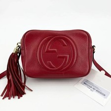 GUCCI Soho Tassel Disco Shoulder Bag Crossbody Red Leather Gold 20.5x15x6cm