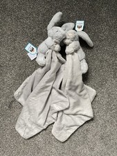 TWO Jellycat Bashful Silver Grey Bunny Rabbit Comforter Soother Blanket Blankie
