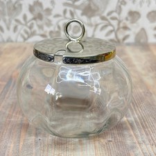 Vintage Glass Preserve Pot, Silver Plated Lid, Art Deco Style Jam Jar Condiment