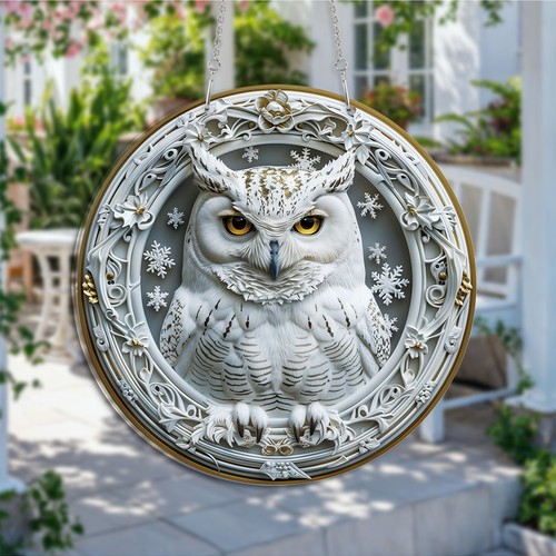 White owl suncatcher stained - white,