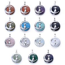 1pc Natural Cat Moon Crystal Gemstone Chakra Pendant Reiki Healing Energy Charms