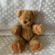 Vintage Jointed Teddy Bear Plush Soft Toy Orange Brown Glass Eyes 7”