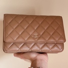 Chanel classic wallet on chain woc bag dark beige caviar leather gold hardware 