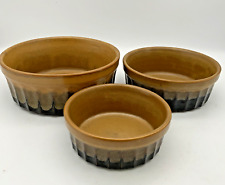 Vintage Stoneware Baking Dishes Set of 3 19cm, 16cm 13cm Diam Brown Drip Glaze