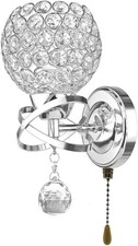 Silver Crystal Wall Light Sconce Lighting Fixture with Pull Cord Switch E14