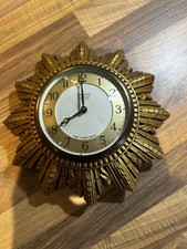  Vintage Smiths Sectric Sunburst Wall Clock – Gilt Starburst Frame – Mid-Century