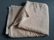 Vintage Large Yellow 100% Pure Wool Blanket - With Satin Trim - 93 x 88 ins