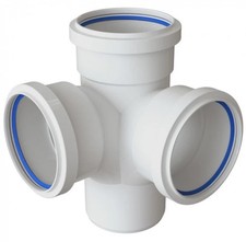 Polypipe White  110mm Push Fit Triple Socket Corner Soil Pipe Branch Tee