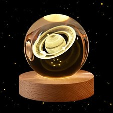 6Cm 3D Crystal Ball Glass Ball Planet Earth Wooden Base Solar System Galaxy Astr