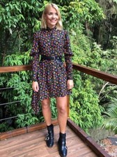 The Kooples Floral Black Asymmetric Mini Dress Holly Willoughby Size 2 UK 10