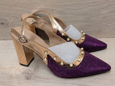 Women's Fashion Pointed Toe Chunky Heel Backless Mules Purple Gold uk 6.5 eu 40