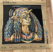 Vintage SEG de Paris Egyptian Queen Printed Tapestry Needlepoint Canvas 50x50cm
