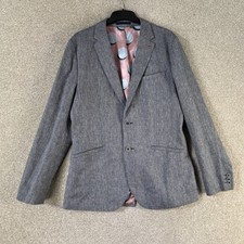Ted Baker Mens Blazer 40R Grey Wool Linen Mix Jacket Polka Dot Lining