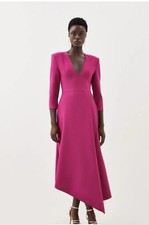Karen Millen Bandage Knit Asymmetrical Dress Fuschia BNWT Size L