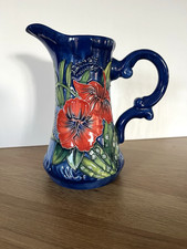 Old Tupton Ware Ceramic Hibiscus Flower Pattern Jug Pitcher Vase England